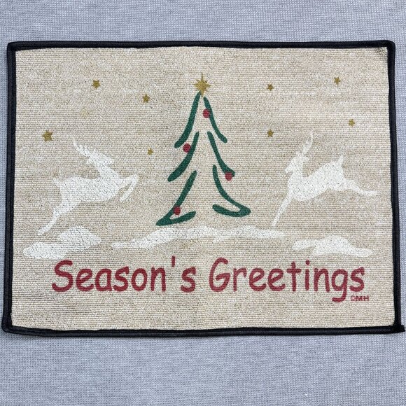 Holiday Doormat18"x24" Reindeer Christmas Tree Season's Greetings Non-Slip - Picture 1 of 8